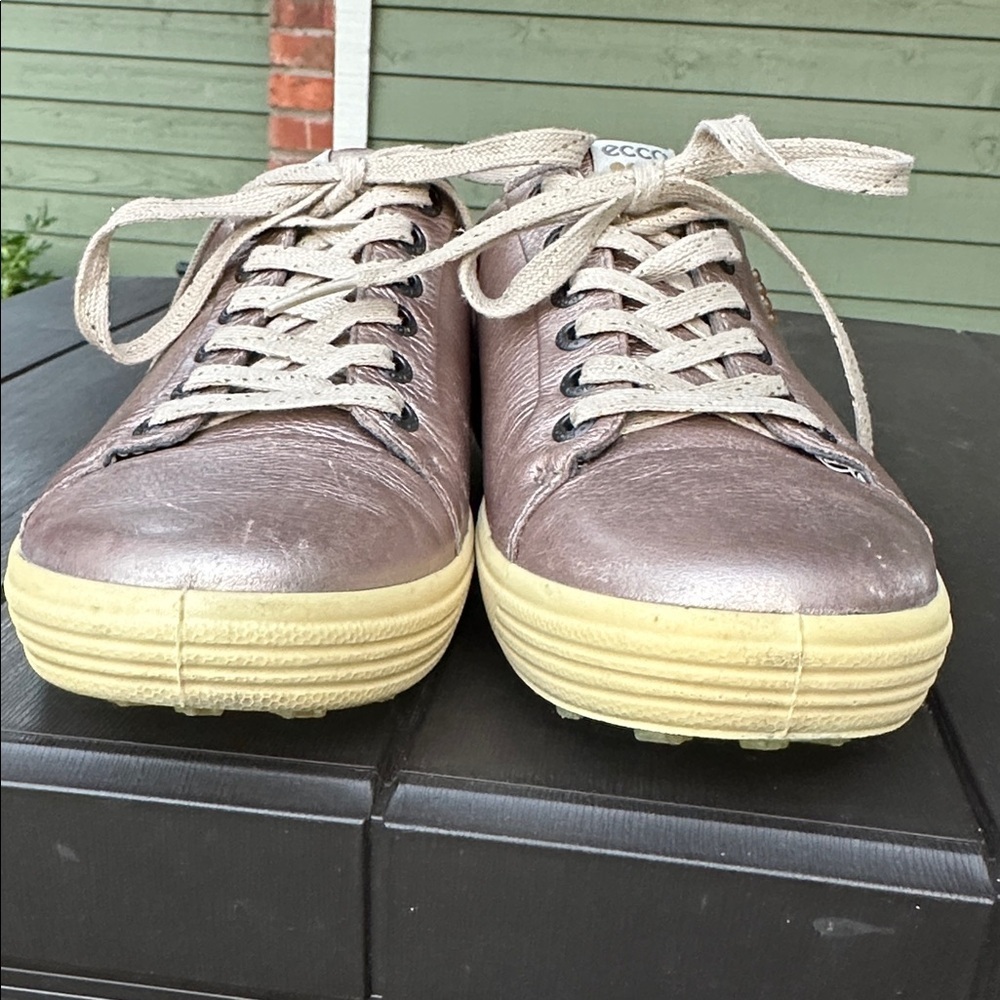 Ecco Shoes Hydromax Casual Sneakers Leather Lace Up in pewter bronze shade - Picture 3 of 11